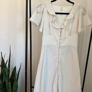 URBAN OUTFITTERS White / Cream Pinstripe Dress with Buttons